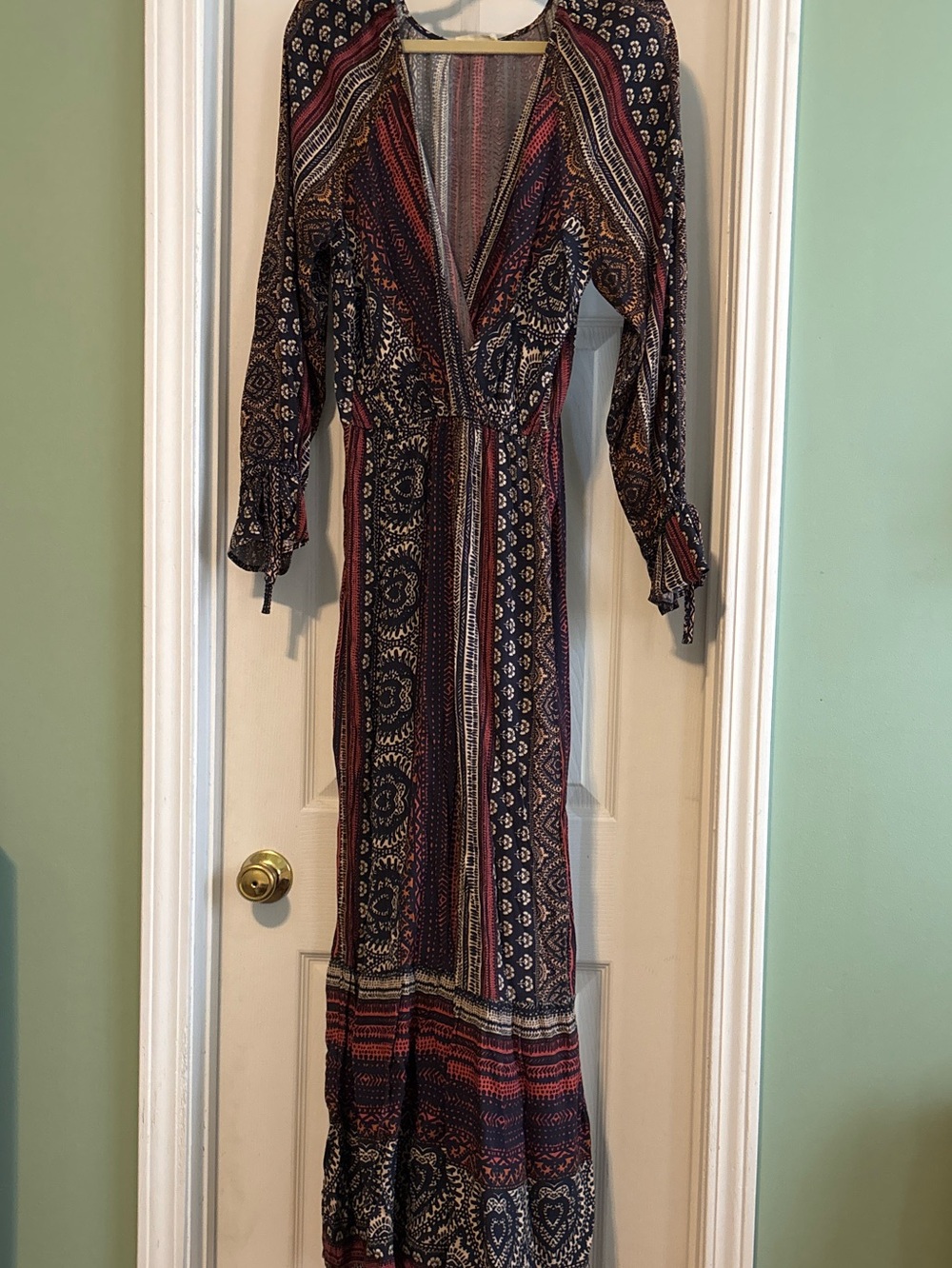lovestitch Boho Maxi Wrap Dress in Navy and Orange with feminine details